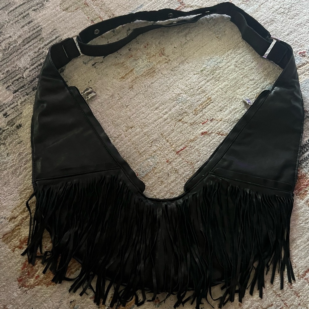 Sash Black Leather Fringe Women's Travel Bag
